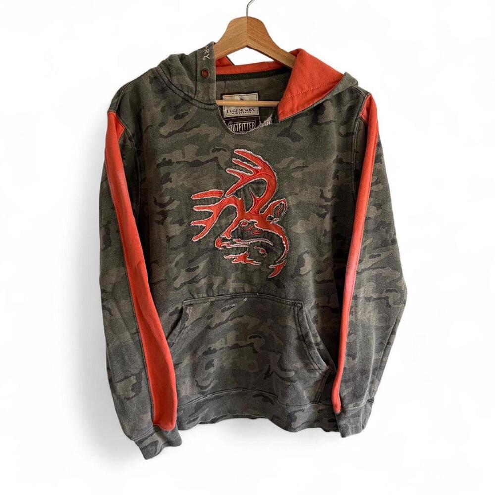 Vintage 90s Y2K 2000s Green and Orange Camo Hoodie Medium